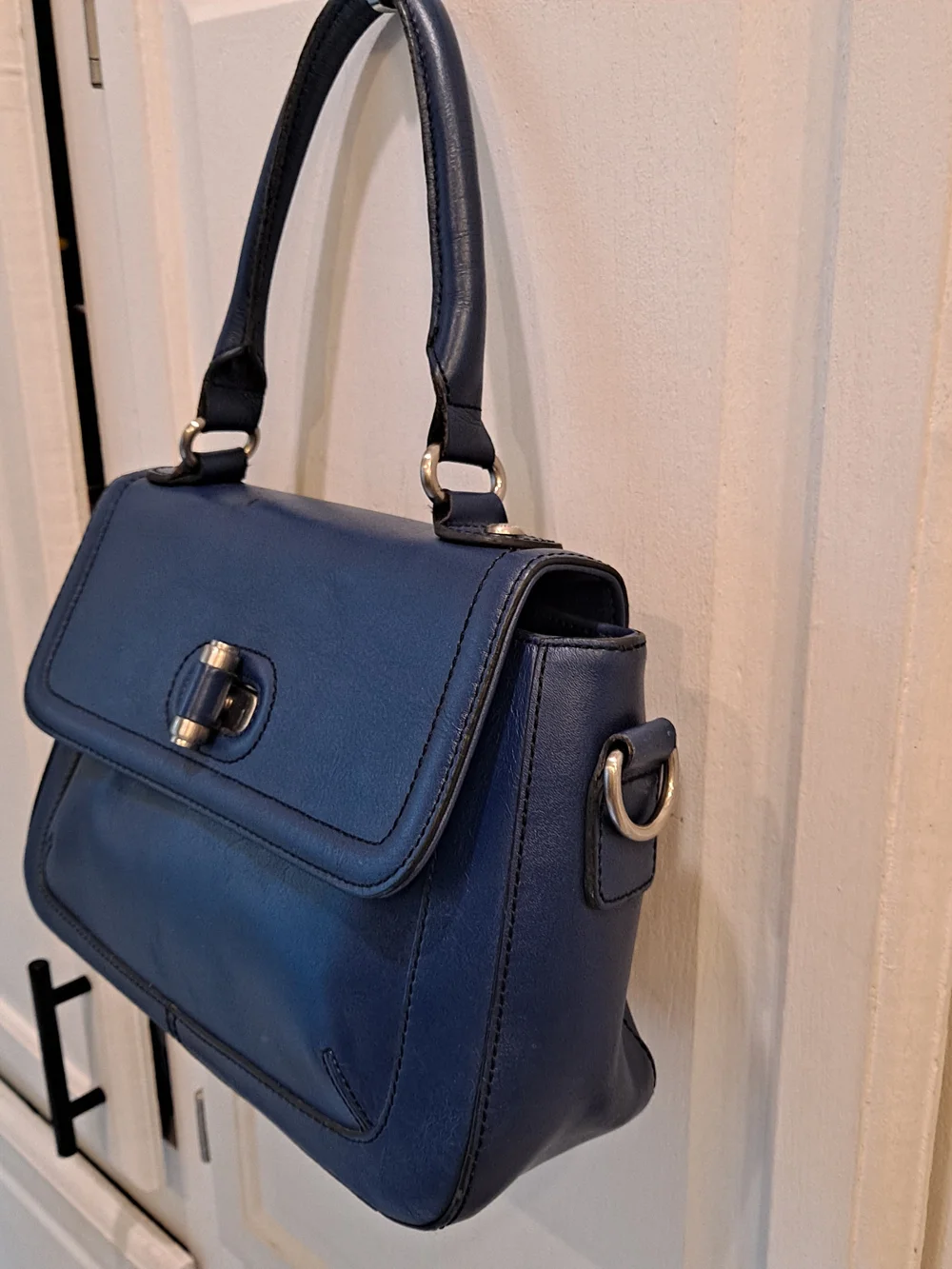 Etienne Aigner Scottsdale Midnight Blue Leather  Satchel Structured Turn-Lock